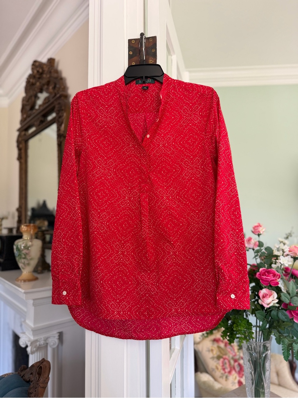 Ralph Lauren Red V-Neck Button-Front Tunic Top, size Petite Medium